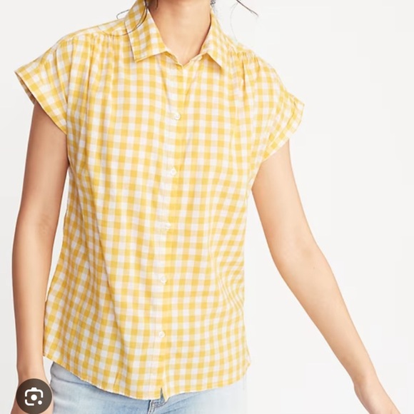 OLD NAVY Yellow Gingham Button Down Short Sleeve Shirt Small - Picture 1 of 14